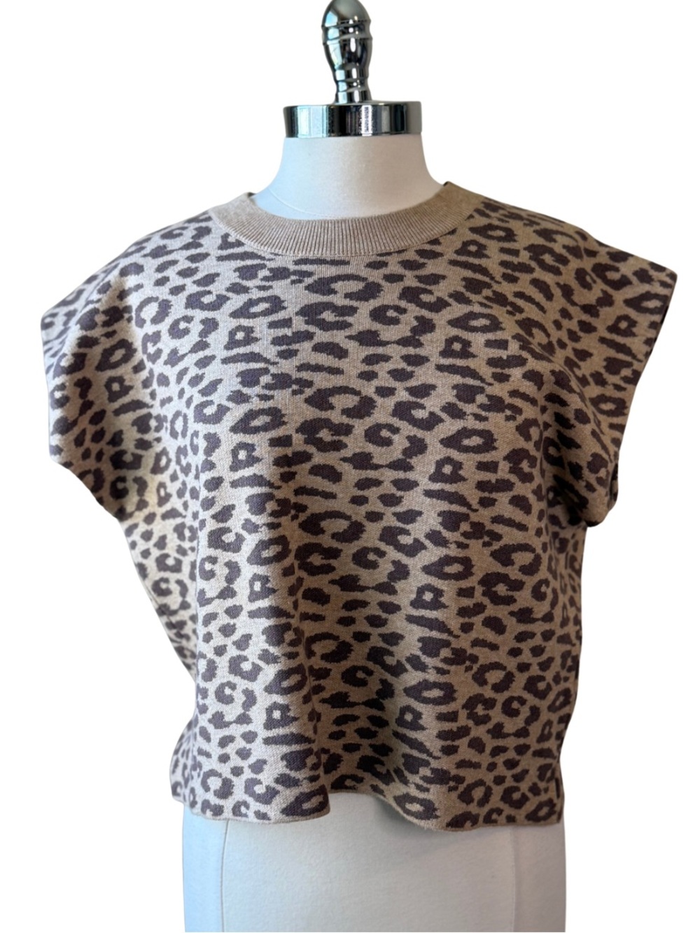 MAEVE Leopard Print Sweater Size Large Sleeveless Knit Taupe Brown ANTHROPOLOGIE